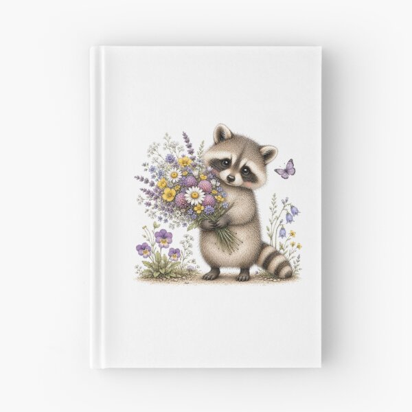Item preview, Cute Raccoon with Wildflower Bouquet designed and sold by PetalGarden.