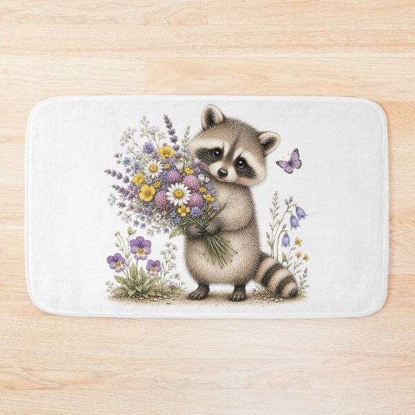 Item preview, Cute Raccoon with Wildflower Bouquet designed and sold by PetalGarden.
