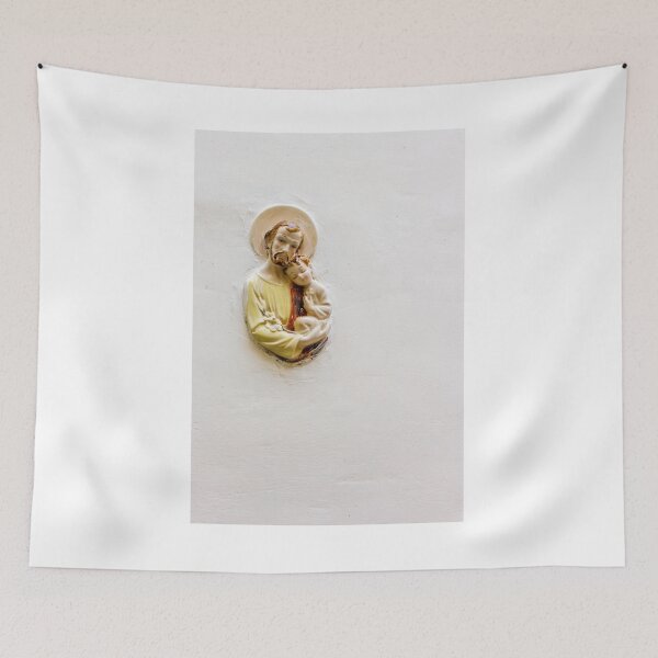 Item preview, Saint Joseph Statue Holding Baby Jesus Ceramic Relief On White Wall Religious Devotion designed and sold by Nmallia.