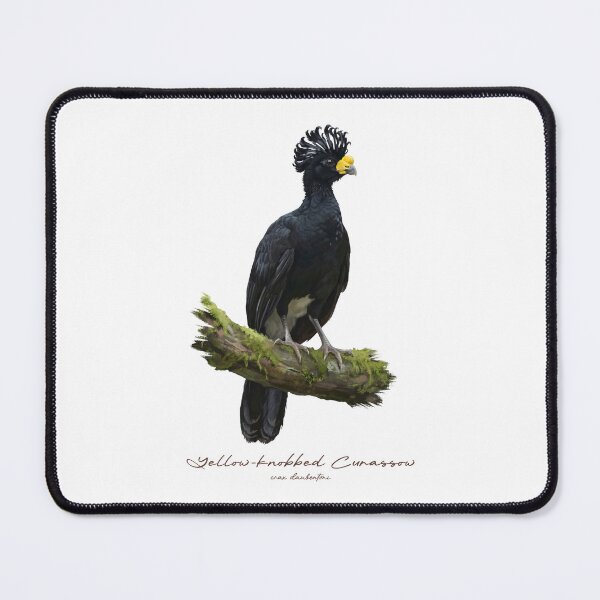 Item preview, Yellow-knobbed Curassow on Mossy Branch Bird Illustration designed and sold by Takeda-art.