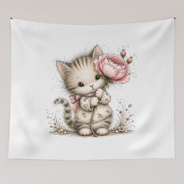 Item preview, Cute Cat with Peony Flower designed and sold by PetalGarden.