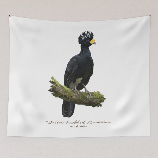 Item preview, Yellow-knobbed Curassow on Mossy Branch Bird Illustration designed and sold by Takeda-art.