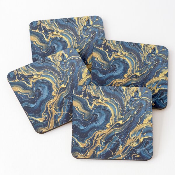 Item preview, Midnight Blue and Liquid Gold - Abstract Impasto Art designed and sold by MissoStudio.