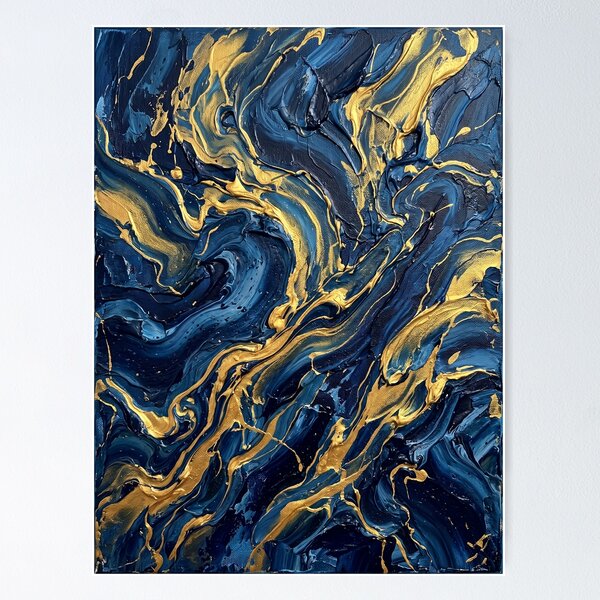 Item preview, Midnight Blue and Liquid Gold - Abstract Impasto Art designed and sold by MissoStudio.
