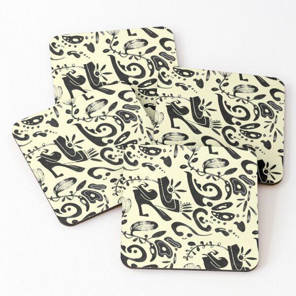 Item preview, Butter Cream Whimsical Black Ink Folk Floral Pattern designed and sold by wissal.studio.