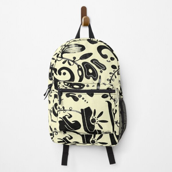 Item preview, Butter Cream Whimsical Black Ink Folk Floral Pattern designed and sold by wissal.studio.