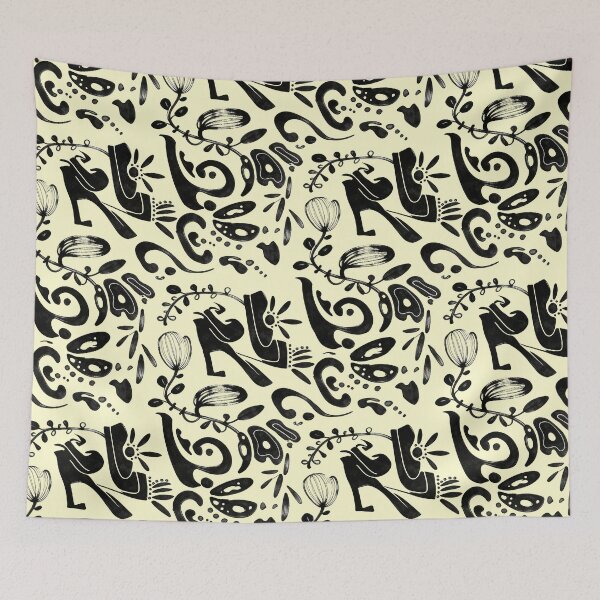 Item preview, Butter Cream Whimsical Black Ink Folk Floral Pattern designed and sold by wissal.studio.