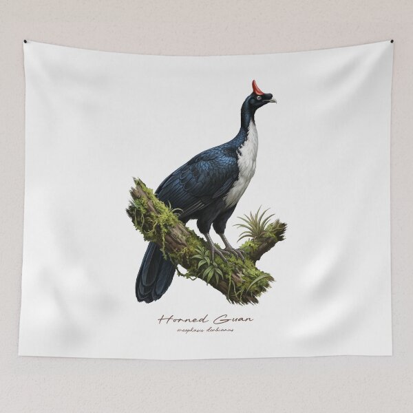 Item preview, Horned Guan on Mossy Tree Bird Illustration designed and sold by Takeda-art.