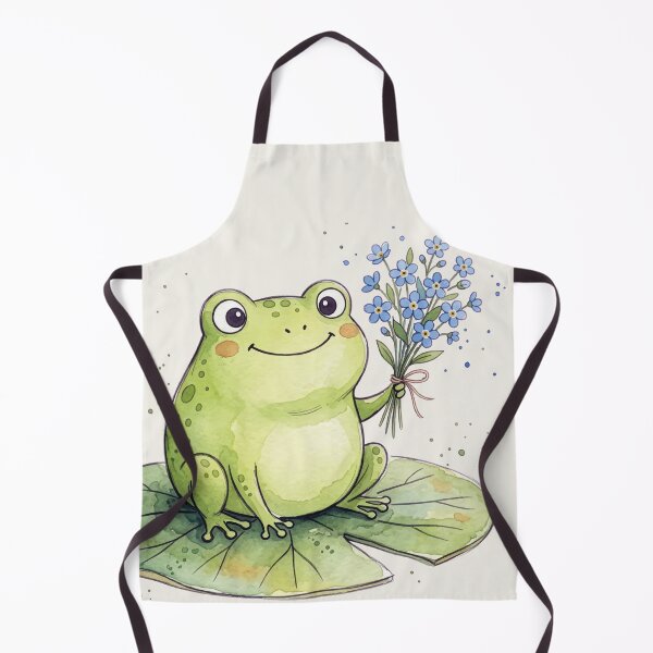 Item preview, Cute Watercolor Frog holding Blue Forget Me Not Flowers designed and sold by chriswo-design.