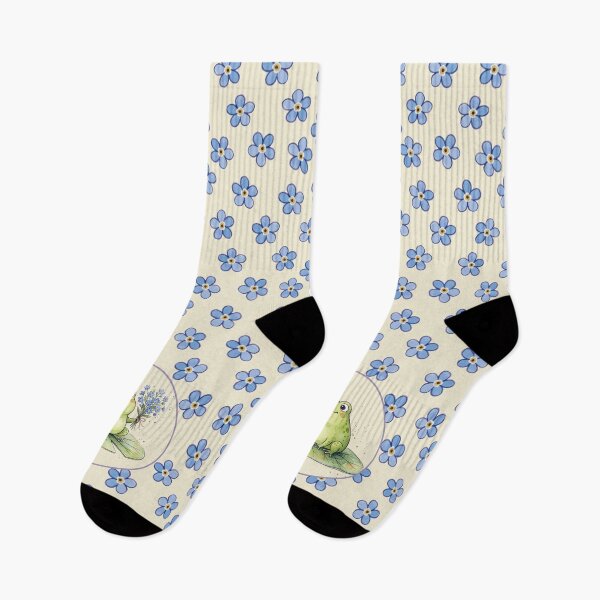 Item preview, Cute Watercolor Frog holding Blue Forget Me Not Flowers designed and sold by chriswo-design.