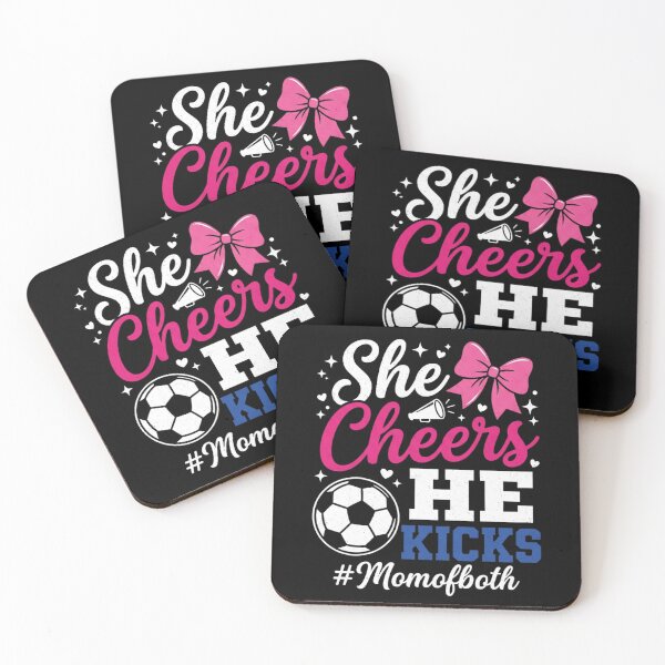 Item preview, She Cheers He Kicks Mom of Both Cheer and Soccer T-Shirt | Cheer Mom Soccer Mom Graphic Gift designed and sold by Trendably.