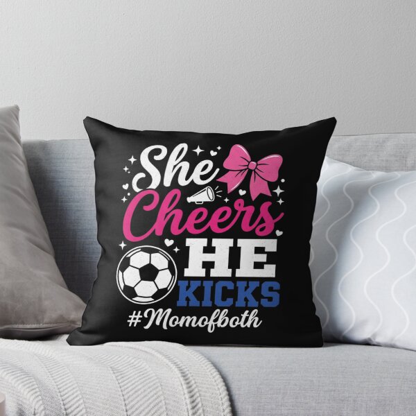 Item preview, She Cheers He Kicks Mom of Both Cheer and Soccer T-Shirt | Cheer Mom Soccer Mom Graphic Gift designed and sold by Trendably.