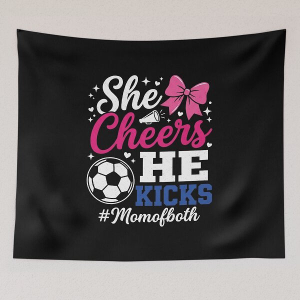 Item preview, She Cheers He Kicks Mom of Both Cheer and Soccer T-Shirt | Cheer Mom Soccer Mom Graphic Gift designed and sold by Trendably.