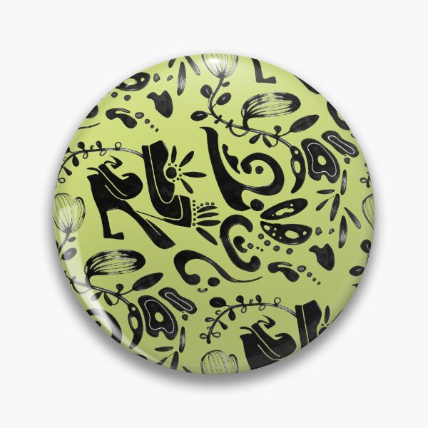Item preview, Chartreuse Green Whimsical Black Ink Folk Floral Pattern designed and sold by wissal.studio.