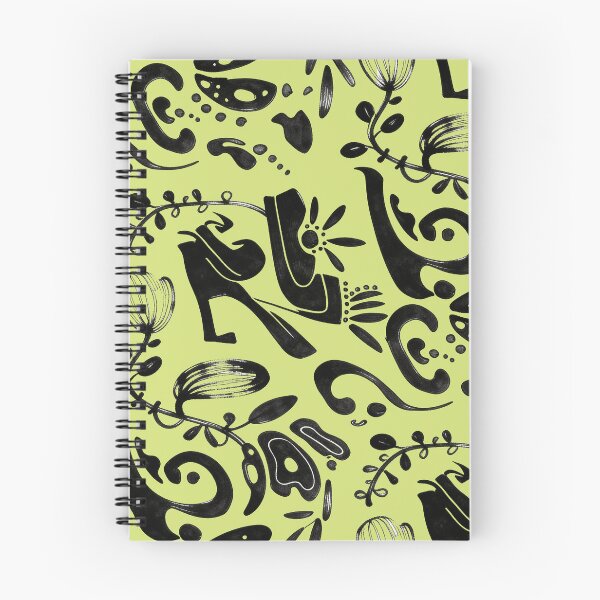 Item preview, Chartreuse Green Whimsical Black Ink Folk Floral Pattern designed and sold by wissal.studio.