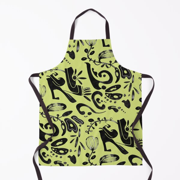 Item preview, Chartreuse Green Whimsical Black Ink Folk Floral Pattern designed and sold by wissal.studio.