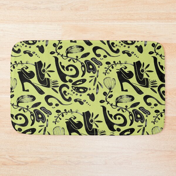 Item preview, Chartreuse Green Whimsical Black Ink Folk Floral Pattern designed and sold by wissal.studio.