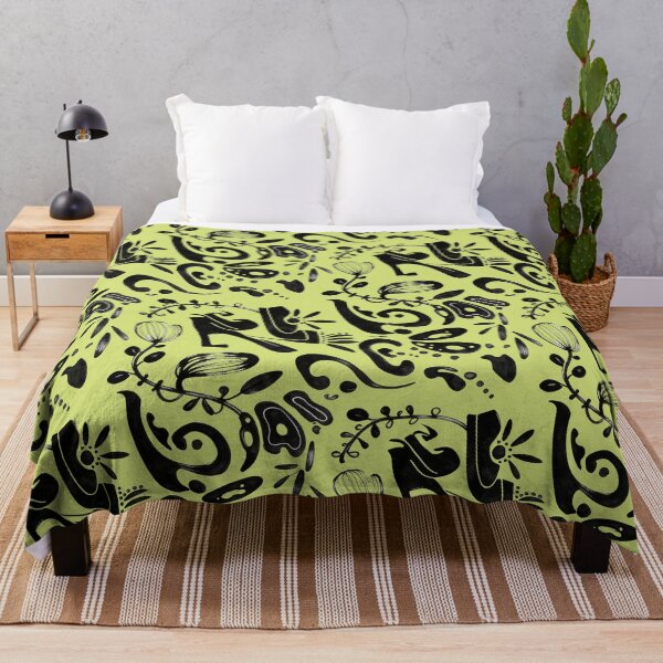 Item preview, Chartreuse Green Whimsical Black Ink Folk Floral Pattern designed and sold by wissal.studio.