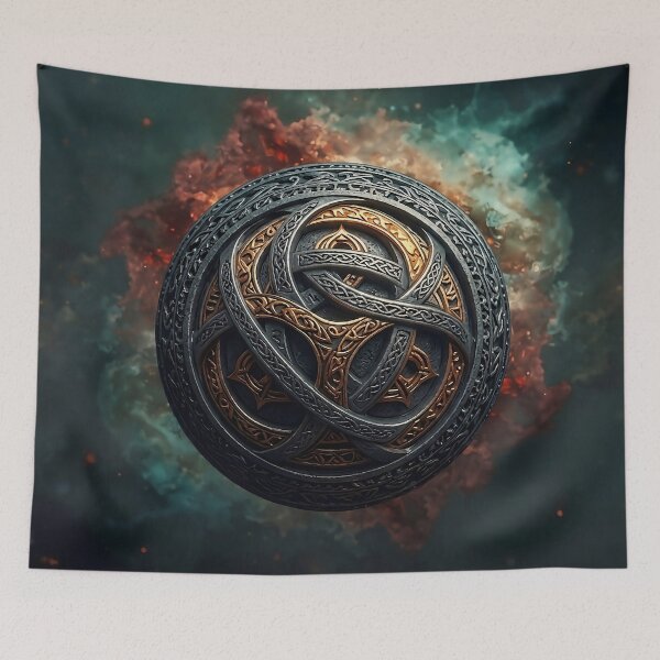 Item preview, Celtic Knotwork Orb Wall Art | Hand Carved Sphere Print | Celestial Nebula Poster designed and sold by EWPrints.