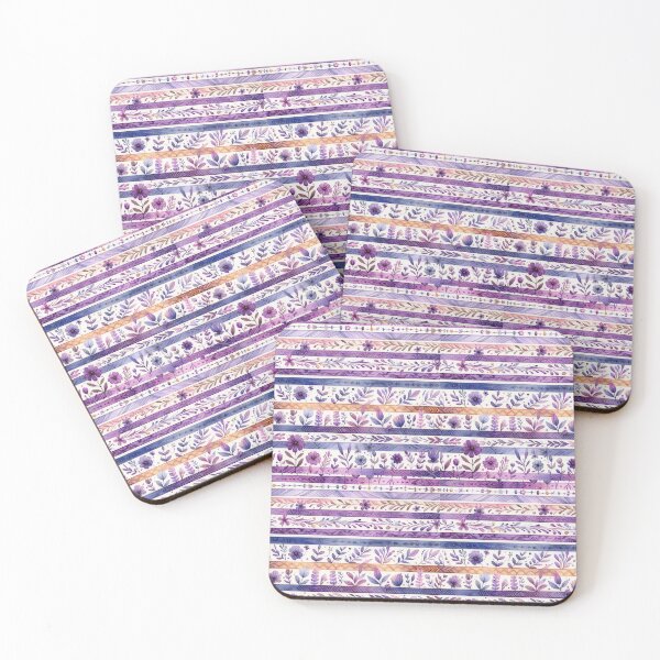 Artikelvorschau, Purple Floral Stripes – Vintage Botanical Pattern entworfen und verkauft von crealook01.