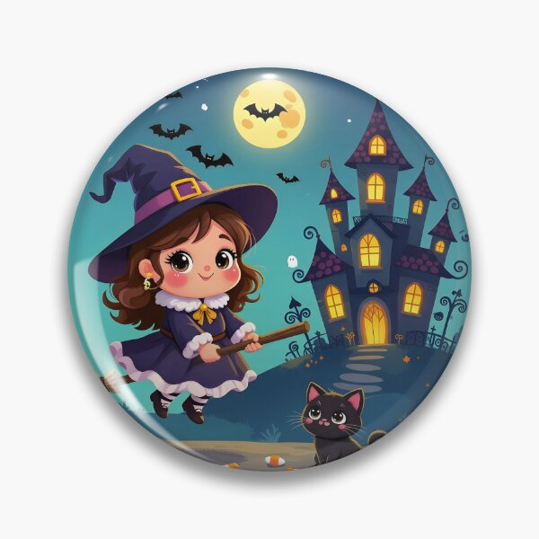 Item preview, Cute Witch and Black Kitten in Halloween Night designed and sold by Pim-Crystal.