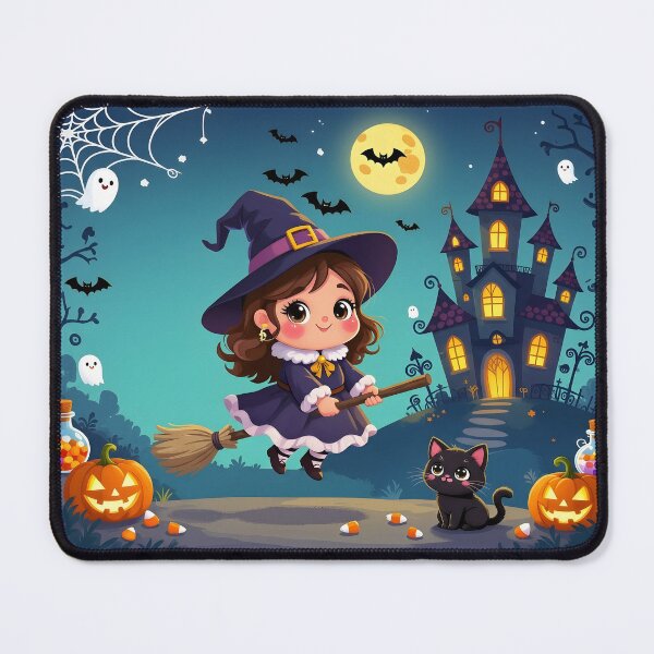Item preview, Cute Witch and Black Kitten in Halloween Night designed and sold by Pim-Crystal.