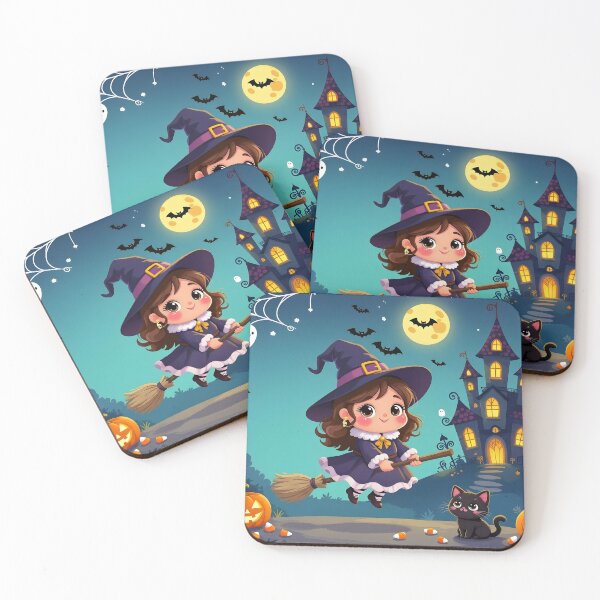 Item preview, Cute Witch and Black Kitten in Halloween Night designed and sold by Pim-Crystal.