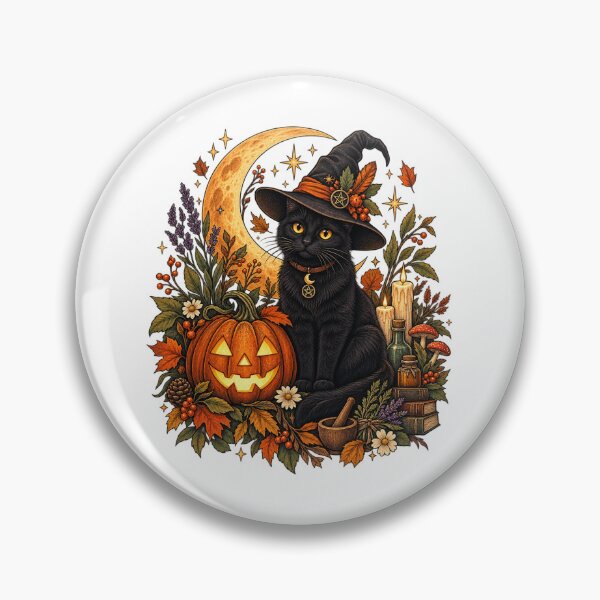 Item preview, Black Cat Witch Halloween Vintage Folk Art  designed and sold by afr-saad.