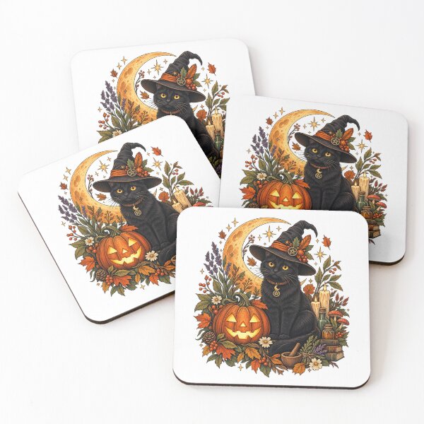 Item preview, Black Cat Witch Halloween Vintage Folk Art  designed and sold by afr-saad.