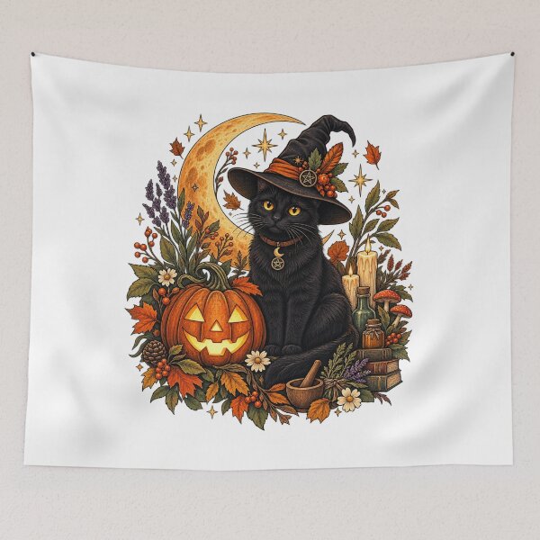 Item preview, Black Cat Witch Halloween Vintage Folk Art  designed and sold by afr-saad.