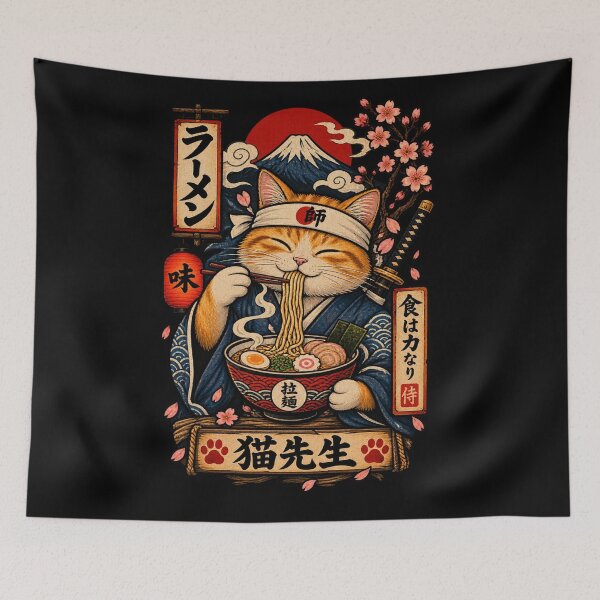 Item preview, Japanese Ramen Cat Sensei Retro Ukiyo-e Shirt | Cute Samurai Cat Foodie designed and sold by AvalonTshirts.