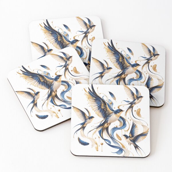 Item preview, Golden Swallow Flock in Flight – Aesthetic Birds Art designed and sold by Lovaryn.
