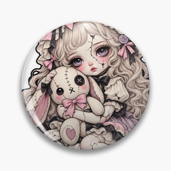 Item preview, Cracked Doll With Bunny – Creepy Cute Gothic Sticker Art designed and sold by DmaarGroup.