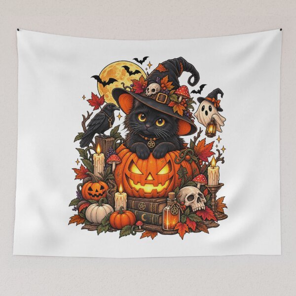 Item preview, Black Cat Witch Halloween Pumpkin Spooky designed and sold by afr-saad.
