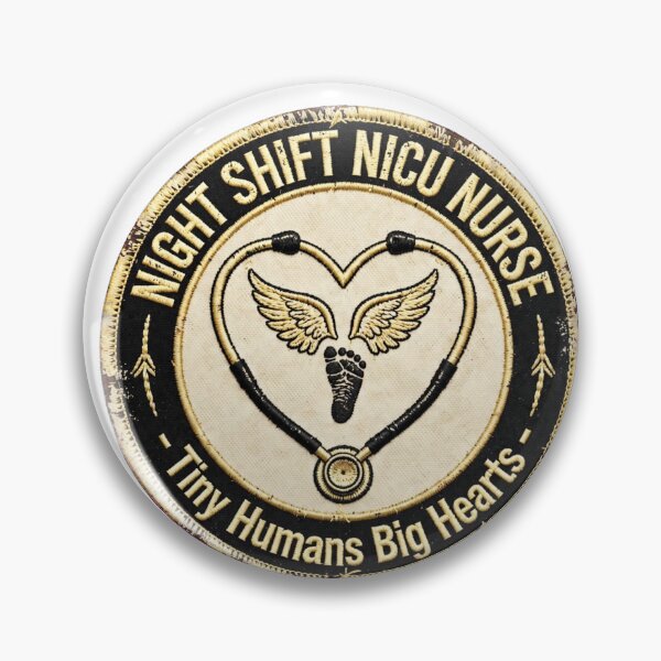 Item preview, Night Shift NICU Nurse Tiny Humans Big Hearts Angel Footprint Badge designed and sold by TauqeerArts.
