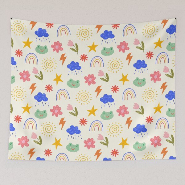 Item preview, Whimsical Frog Rainbow Floral Doodle Pattern designed and sold by jianina-alondra.