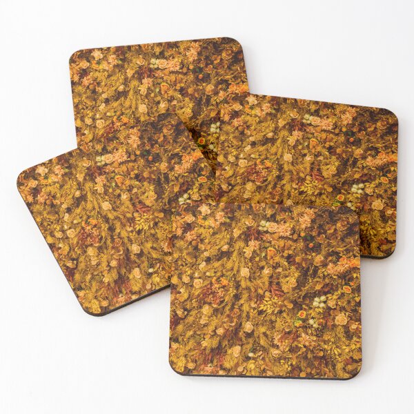 Item preview, Autumn Floral Wall With Orange Roses and Dried Foliage Texture for Background and Decoration designed and sold by Nmallia.