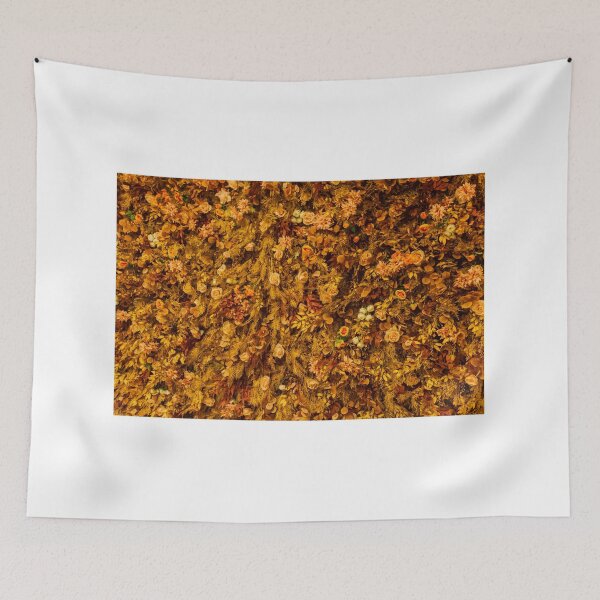 Item preview, Autumn Floral Wall With Orange Roses and Dried Foliage Texture for Background and Decoration designed and sold by Nmallia.