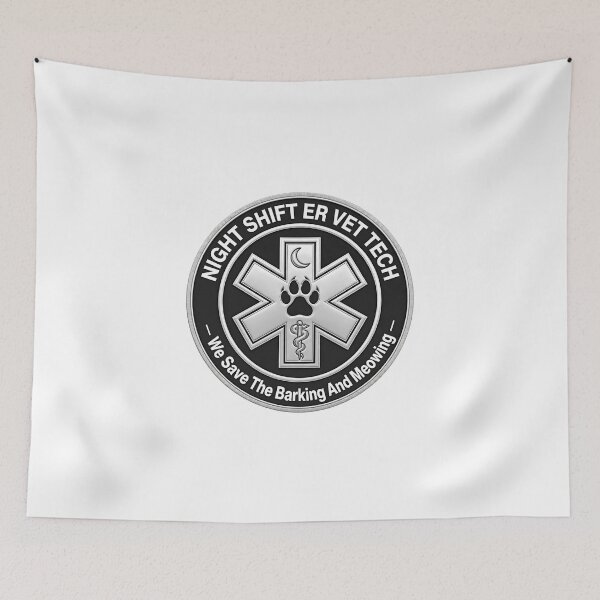 Item preview, Night Shift ER Vet Tech We Save The Barking And Meowing Vet Nurse Badge designed and sold by VYBE DARK Studio.