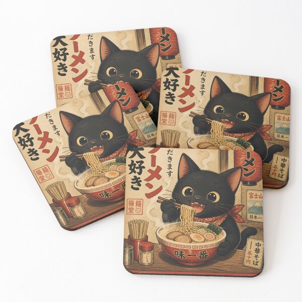 Item preview, Black Cat Ramen Japanese Ukiyo-e Funny Graphic Tees Kawaii Cat Anime designed and sold by GrinGalore.