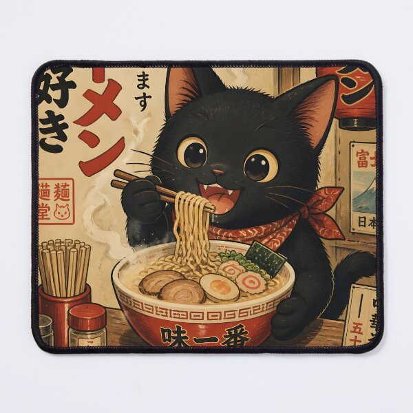 Item preview, Black Cat Ramen Japanese Ukiyo-e Funny Graphic Tees Kawaii Cat Anime designed and sold by GrinGalore.