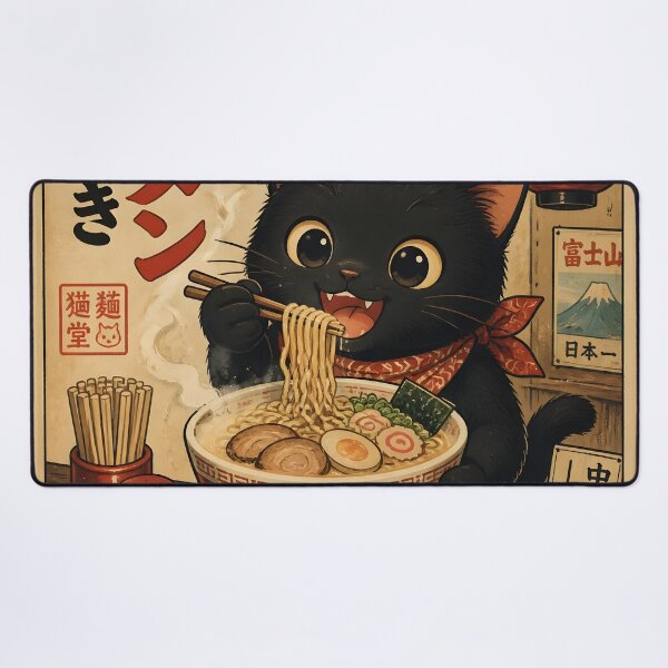 Item preview, Black Cat Ramen Japanese Ukiyo-e Funny Graphic Tees Kawaii Cat Anime designed and sold by GrinGalore.