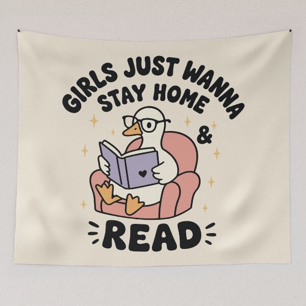 Item preview, Girls Just Wanna Stay home & read goose reading book  designed and sold by BrownHorse90s.