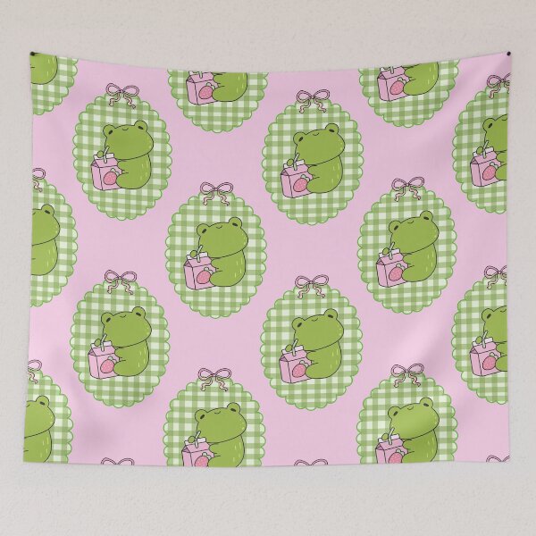 Item preview, Cute Frog Strawberry Milk Gingham Pattern designed and sold by jianina-alondra.