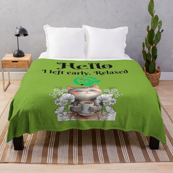 Item preview, Hello مرحبا Cozy Cat – Cute Coffee Kitty Floral Bilingual Design designed and sold by MindForgeDesign.