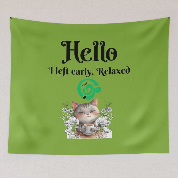 Item preview, Hello مرحبا Cozy Cat – Cute Coffee Kitty Floral Bilingual Design designed and sold by The Kawaii Forge.
