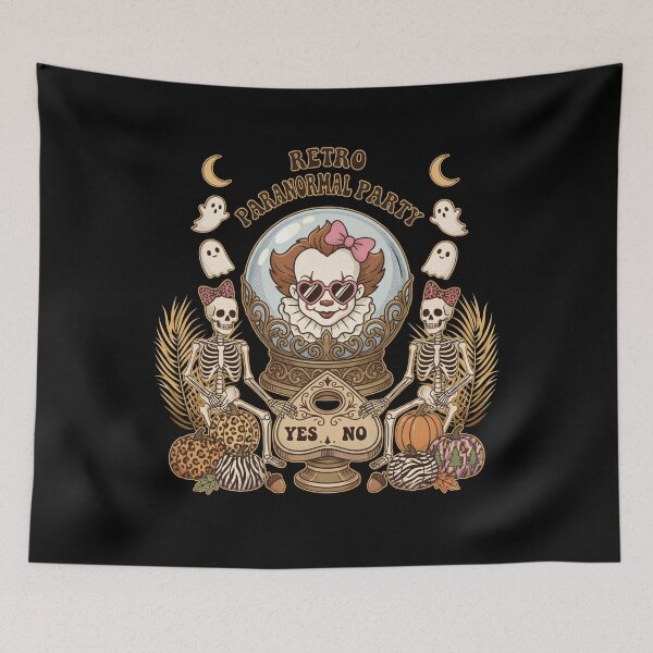 Item preview, Retro Paranormal Party Spooky Cute Halloween – Vintage Crystal Ball Clown, Skeletons & Ouija Planchette designed and sold by justyna-s28.