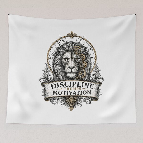 Item preview, Discipline Trumps Motivation Lion Clockwork Steampunk designed and sold by BobbyTee Merch.
