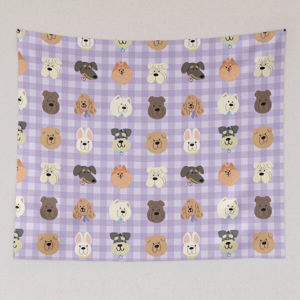 Item preview, Cute Dog Faces Purple Gingham Pattern designed and sold by jianina-alondra.