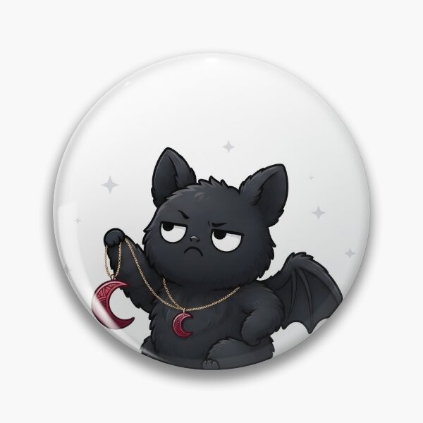 Item preview, Grumpy Bat Cat Moody Gothic Kitty with Moon Necklace designed and sold by OH-MY-GOTH.